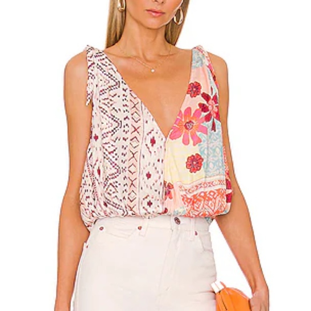 NWT Free People Tied To You Crop Tank Floral Multi Artsy Print Sz S